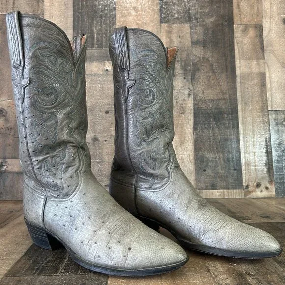 Lucchese Classics L612624 Gray Full Ostrich Western Cowboy Boots Mens 11 B - Picture 2 of 12